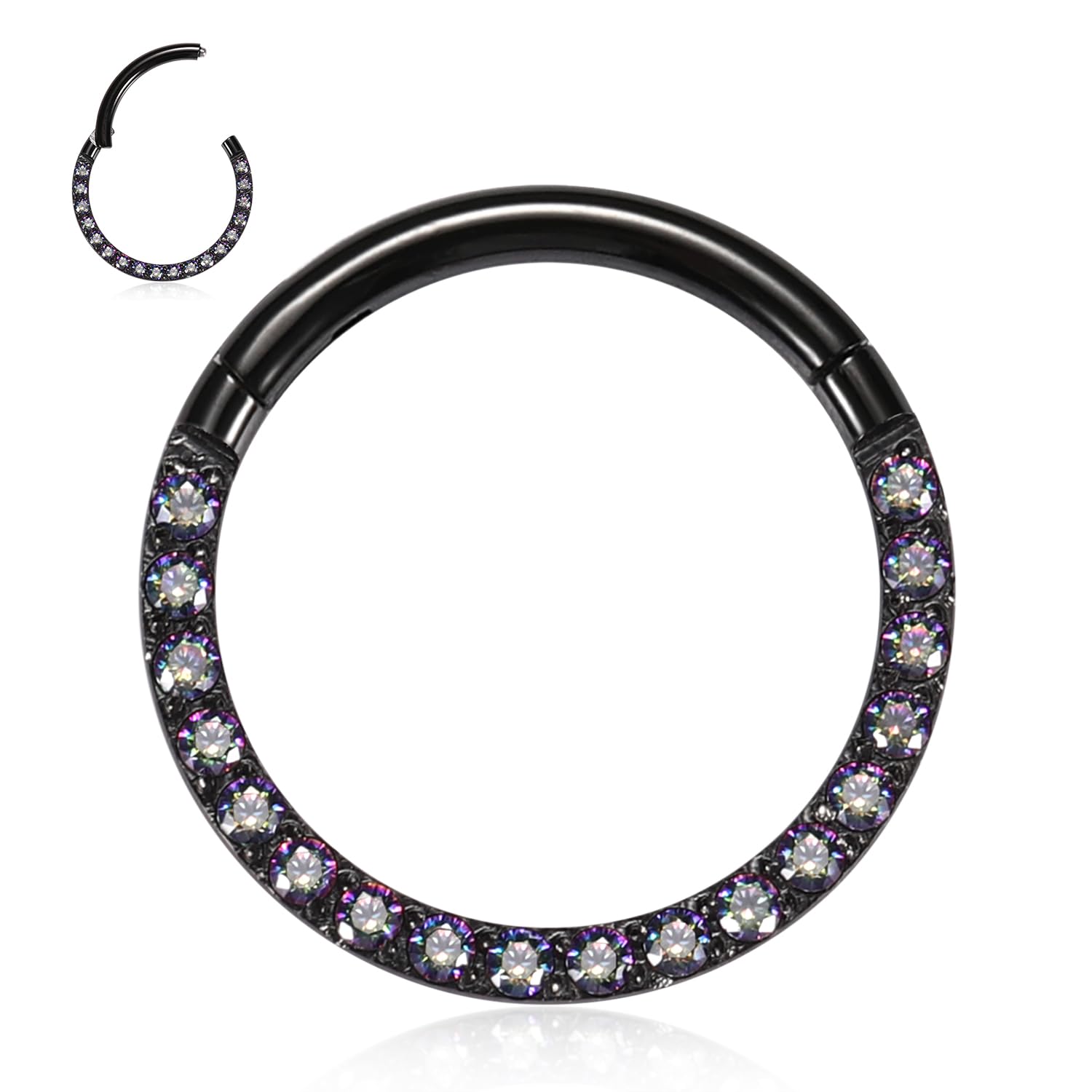AROWRO 18G 16G 14G Nose Hoop Ring Septum Clicker Earrings CZ Opal Cartilage Conch Helix Tragus Hoop Earrings Daith Piercing Jewelry 316L Surgical Steel — view 13