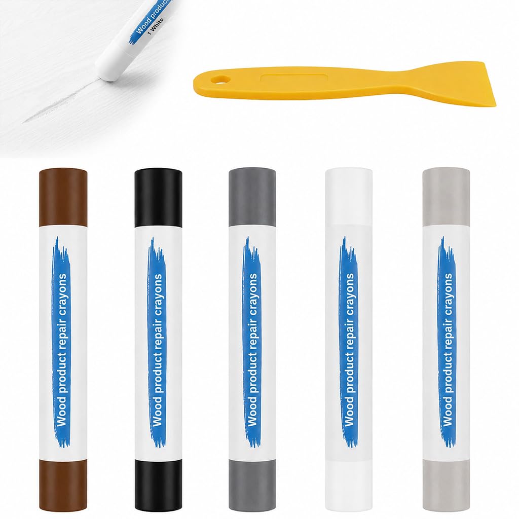 Wax Filler Wood Repair Sticks, Wax Sticks for Wood Repair, Laminate Floor Repairs Kit, Soft Repairs Crayons for Wooden Furniture Laminate Floor Table Door Scratches Holes (Grey Series-5PCS)