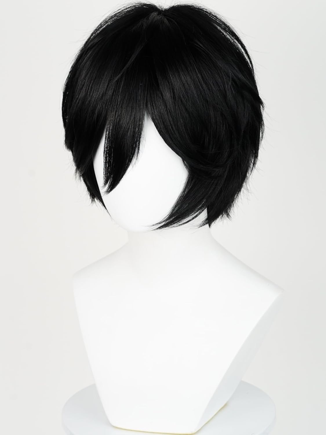 Half and Half Short Black EmoCostume Wig Set Men's Black Anime Cosplay Layered Spiky Wigs Synthetic Hair for Unisex Halloween Party - Image 5