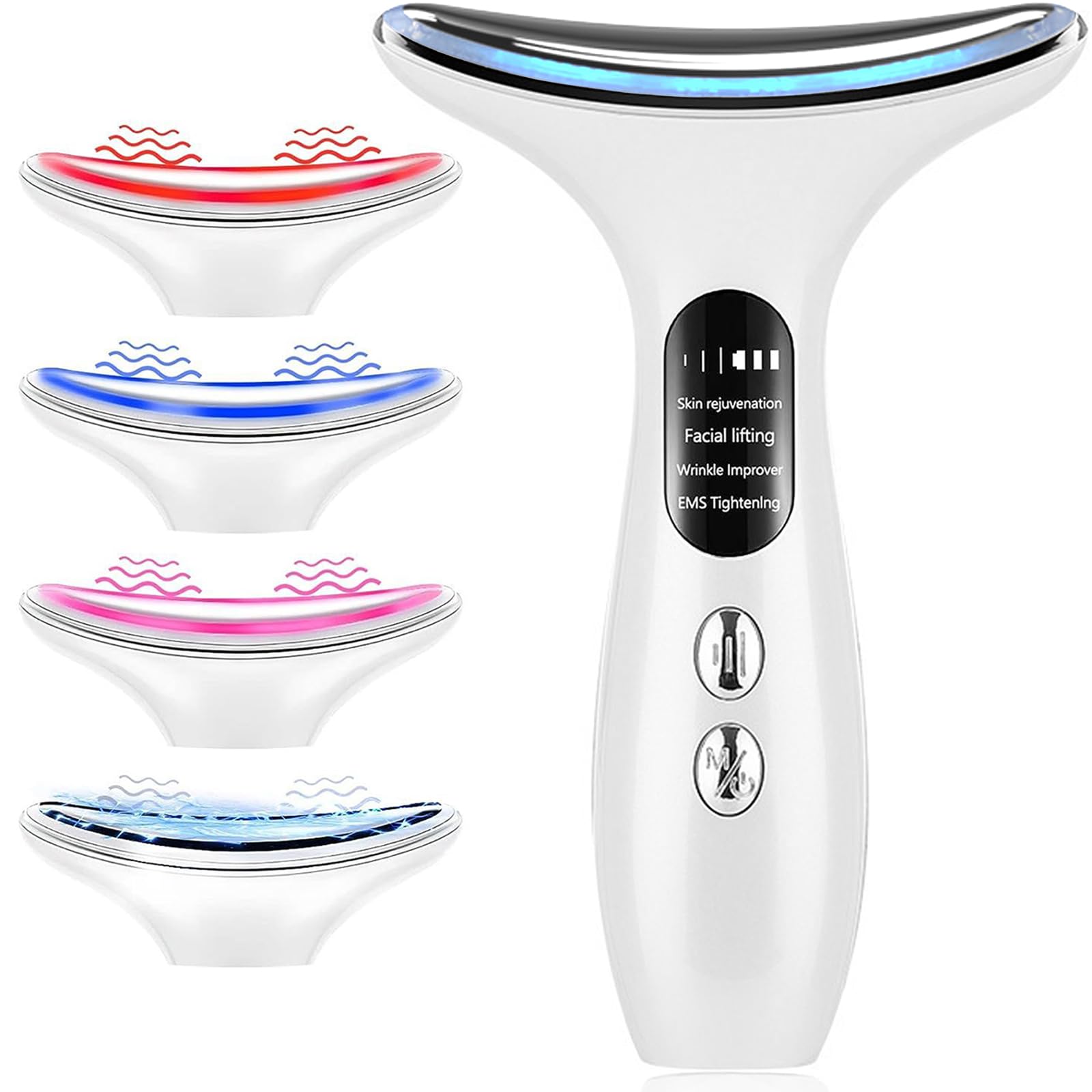 Masajeador Facial, 4 Modos Masajeador Facial Electrico, 4 en 1 Masajeadores Faciales, 40-45°C Masajeador y Estimulador Facial, EMS Masajeador Facial Reafirmante, Para Reafirmar el Cuello y el Rostro