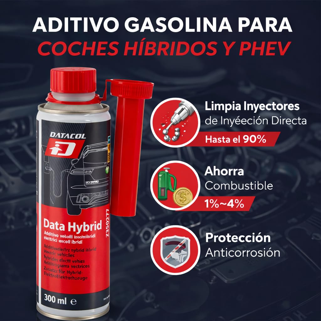 Datacol Aditivo para Coches Híbridos y PHEV (Vehículo Híbrido Eléctrico Enchufable) Data Hybrid – Limpia Inyectores, Previene y Elimina Residuos, Ahorra Combustible y Protege Motor – 300 ml (2)