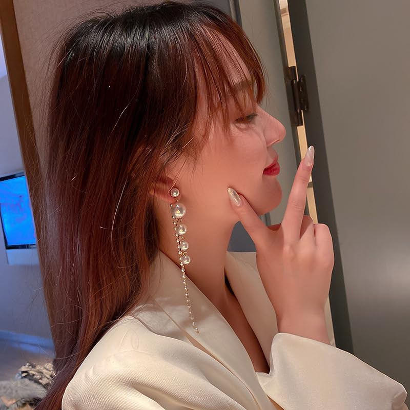 Pearl Earrings for Women - Sparkle Rhinestone Drop Tassel Dangle Earrings - Dainty Freshwater Pearl Bridal Wedding Birthday Christmas Jewelry2