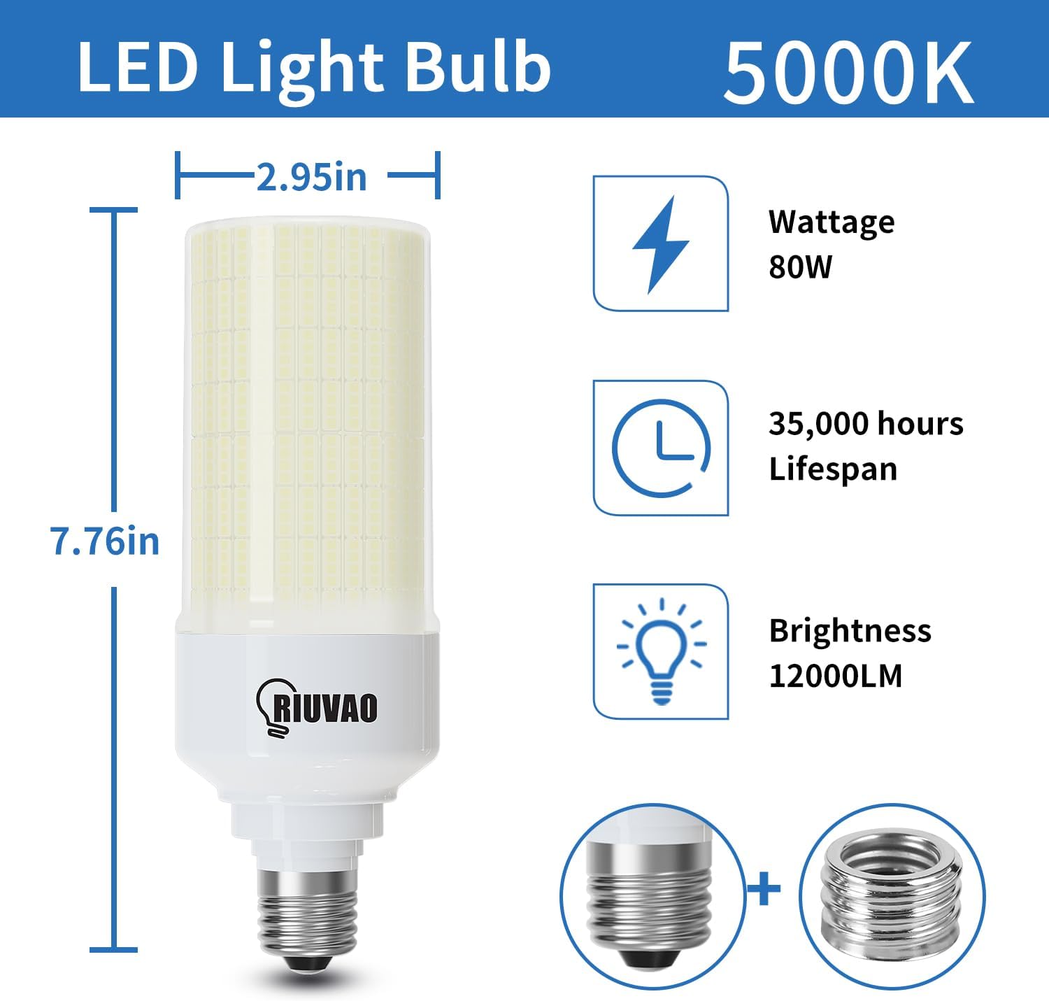 2-Pack 80W Led Corn Light Bulb,800W Equivalent 5000K Daylight 12000 High Lumen Super Bright E26/E39 Base Led Bulbs, Replace Metal HID CFL Leds Corn Bulb for Outdoor Indoor Commercial led Lighting