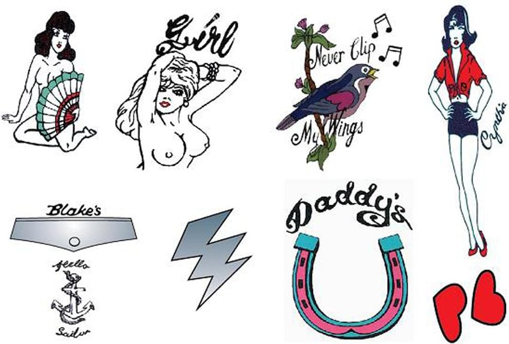 Deluxe Wine Fancy Dress Tattoos Set of 9 Temporary Goth
