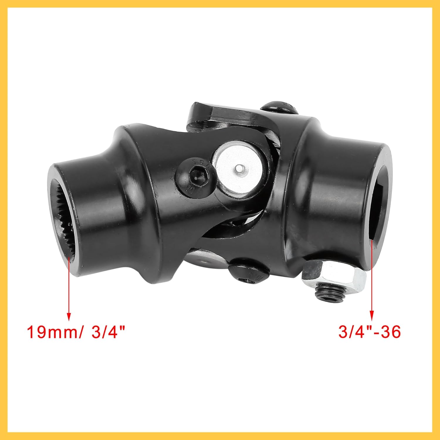 3/4"-36 Spline x 3/4" DD Black Car Steering U Joint Coupler for Mustang II Power Rack Auto Replacement Parts