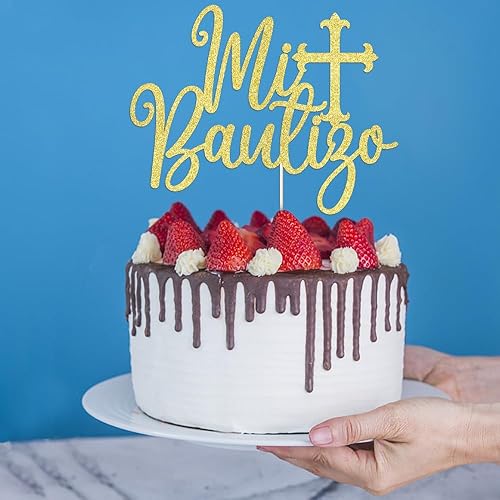 Miniatura 8 de PALASASA Decoración para pastel Mi Bautizo con purpurina dorada  Decoración para pastel de cruz de Dios Religioso que me bendiga  Primera Comunión