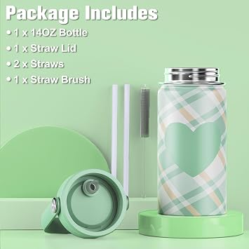 Bevalsa Kids Backpack for Girls with Insulated Water Bottle, Plaid Pink Bookbag Backpack for Girls Kid, 14oz Termos Kids Water Bottle Stainless Steel, Lunch Bag & Pencial Case, Back To School Gift