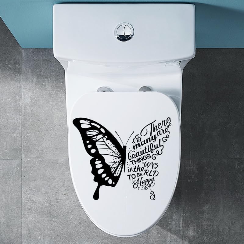 2 Pcs Black Butterfly Bathroom Toilet Seat Stickers Self-Adhesive Wall Sticker PVC Sticker Butterfly Toilet Lid Cover Decals DIY Removable Waterproof Toilets Decals for Bathroom Cistern Decor