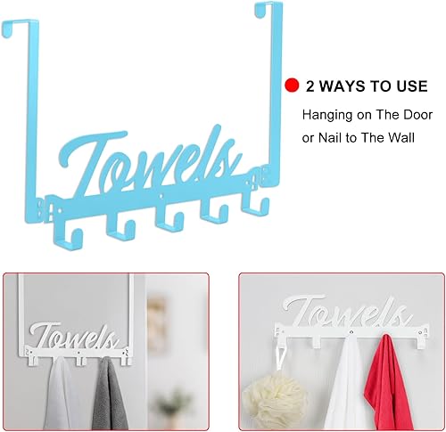 Miniatura 4 de Azmoncy Ganchos sobre la Puerta, Toallero para Baño sobre la Puerta Colgador de Toallas, Resistente con 5 Ganchos para Abrigos para Piscina,