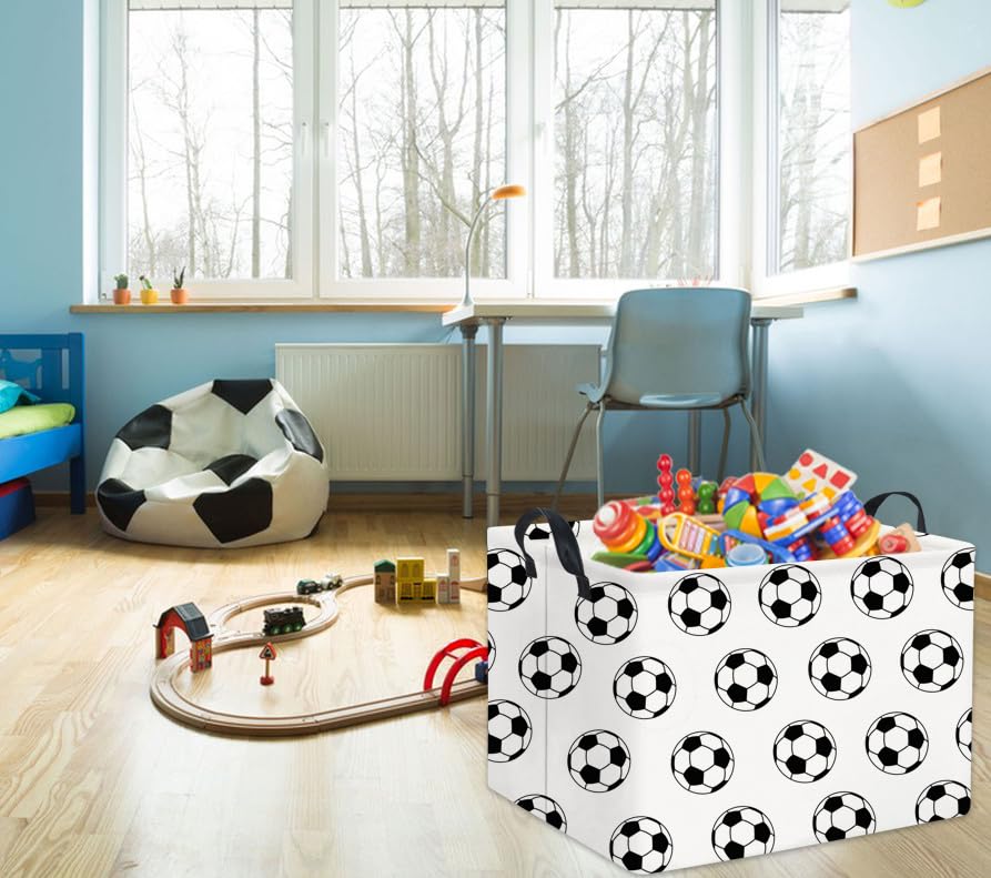 Image of Rectangular Soccer Basket Kids Baby Storage Basket Cute Kids Toy Storage Bin Organizer Shelf Book Room Decor(Soccers)