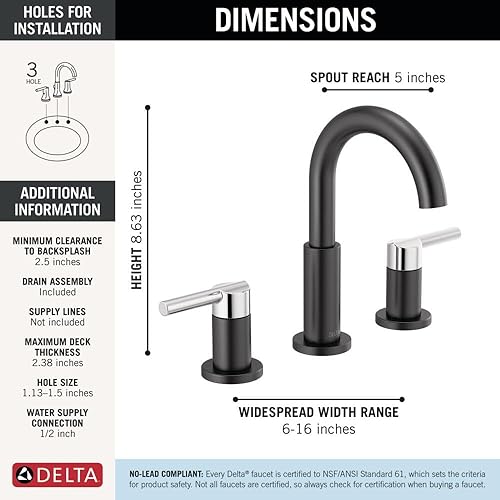 Miniatura 24 de Delta Faucet Nicoli - Grifo con distancia cromado para el baño, para 3 agujeros Inoxidable