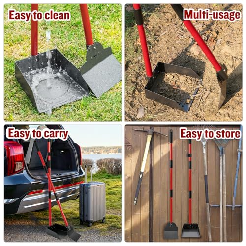 Image of Pooper Scooper for Large Dogs, Adjustable Long Handle Metal Tray and Spade Poop Scooper for Dogs with Bin for Pet Waste Removal, No Bending Clean Up Pooper Scooper for Medium and Large Dogs,Red
