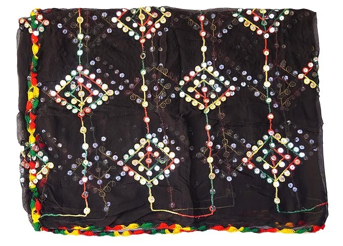 Uma Andrey Plastic Mirror Work Multi Colored Embroidered Chiffon Dupatta for Womens & Girls3
