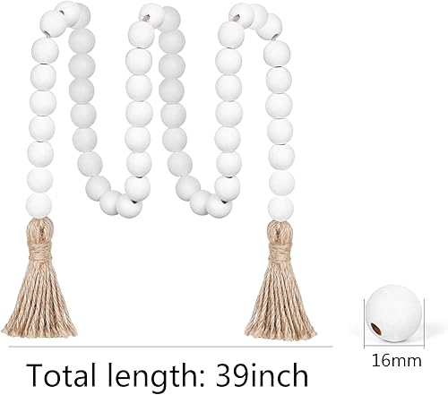 Vista 68 de Meplait Guirnalda de cuentas de madera de 39 pulgadas con borlas, cuentas de oración versátiles, estilo bohemio y chic para colgar en la pared, Rosa