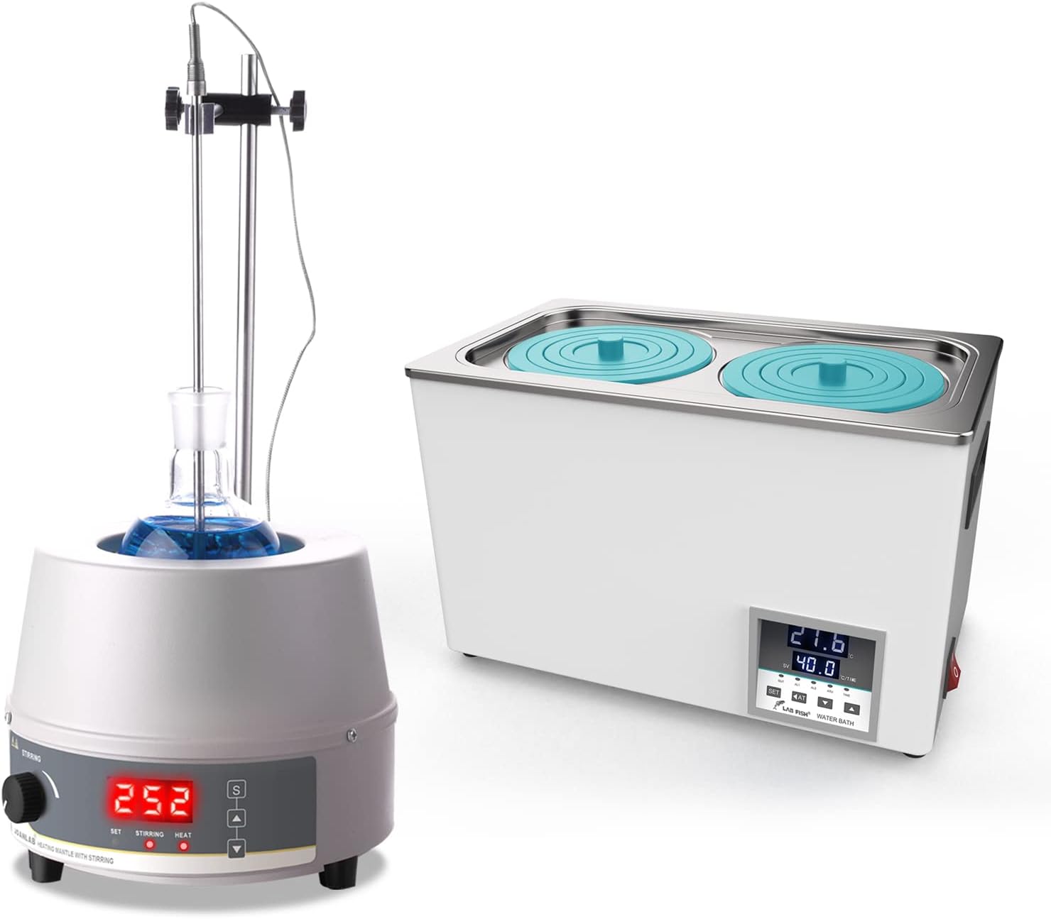LABFISH Lab Digital 6L Water Bath & 1000ml Heating Mantle Thermocouple Magnetic Stirring Mixer