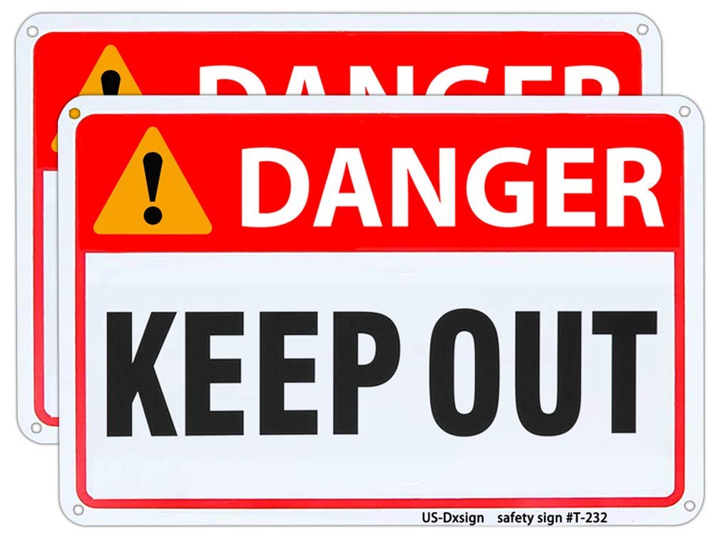 2-Pack Danger Keep Out Safety Sign, 14x10 Inch UV-Printed Aluminum, Sturdy and Weatherproof Warning for Construction, Hazard Areas & Restricted Zones