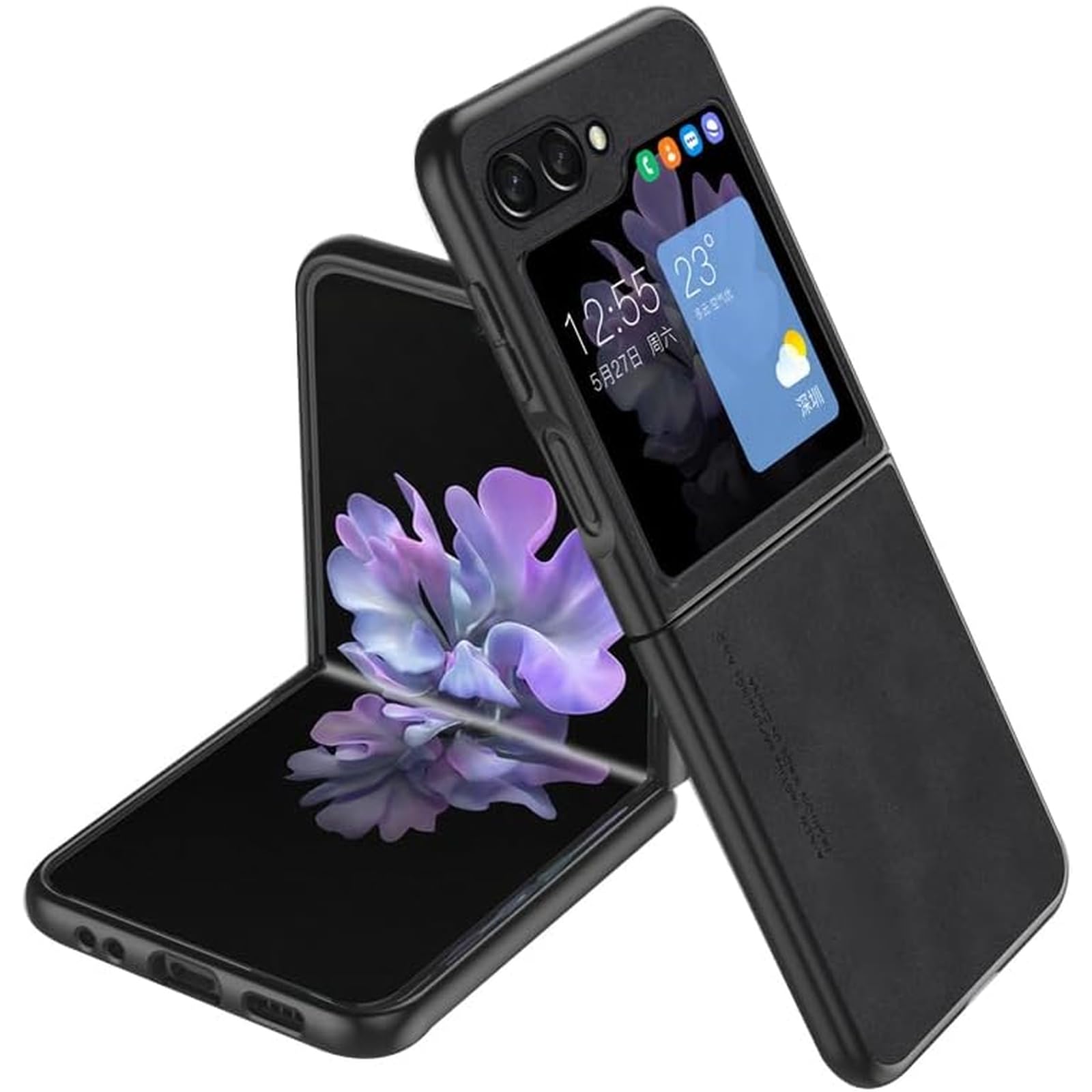 EKSED Custodia in Pelle per Samsung Galaxy Z Flip 5 5G 2023, Cover Ultra Sottile Resistente, Protezione per Obiettivo Fotocamera, Custodia per Telefono Antiurto AntiGraffio
