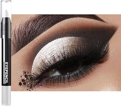 Pearl White Eyeshadow Stick, Glitter Eyeshadow Metallic Highlight Pencil, Smooth Long-Lasting Blendable Eyeliner Pearlescent Cream Eye shadow Crayon Easy to Color for Eyes Makeup
