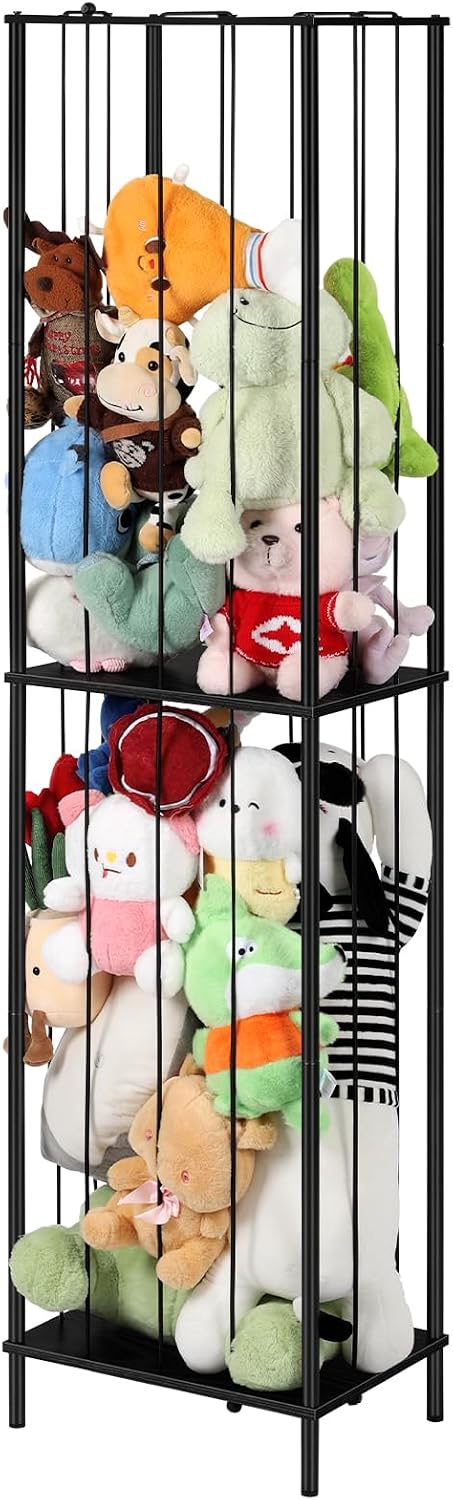 OYEAL Stuffed Animal Storage Zoo 64'' Kids Toy Ball Storage Organizer Metal Plushies Toy Storage Holder with Elastic Rope and Shelf for Playroom Birthday Gift for Bedroom Nursery, Black