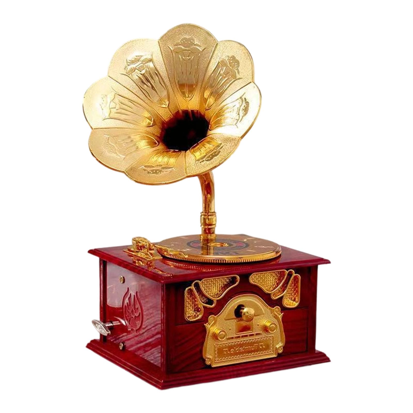Snorvixre Elegant Gramophone Music Box with Drawer Manual Wind Up Mechanical Phonograph Ornament for Home Decor Wind Up Musical Box