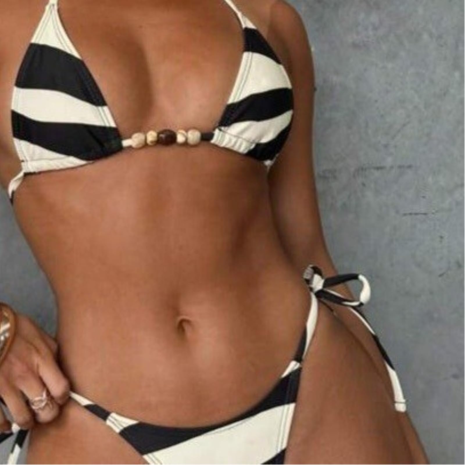 Bikini Mujer Mujeres Set Triángulo Traje De Baño Dos Piezas Ropa Playa-Black and White-m