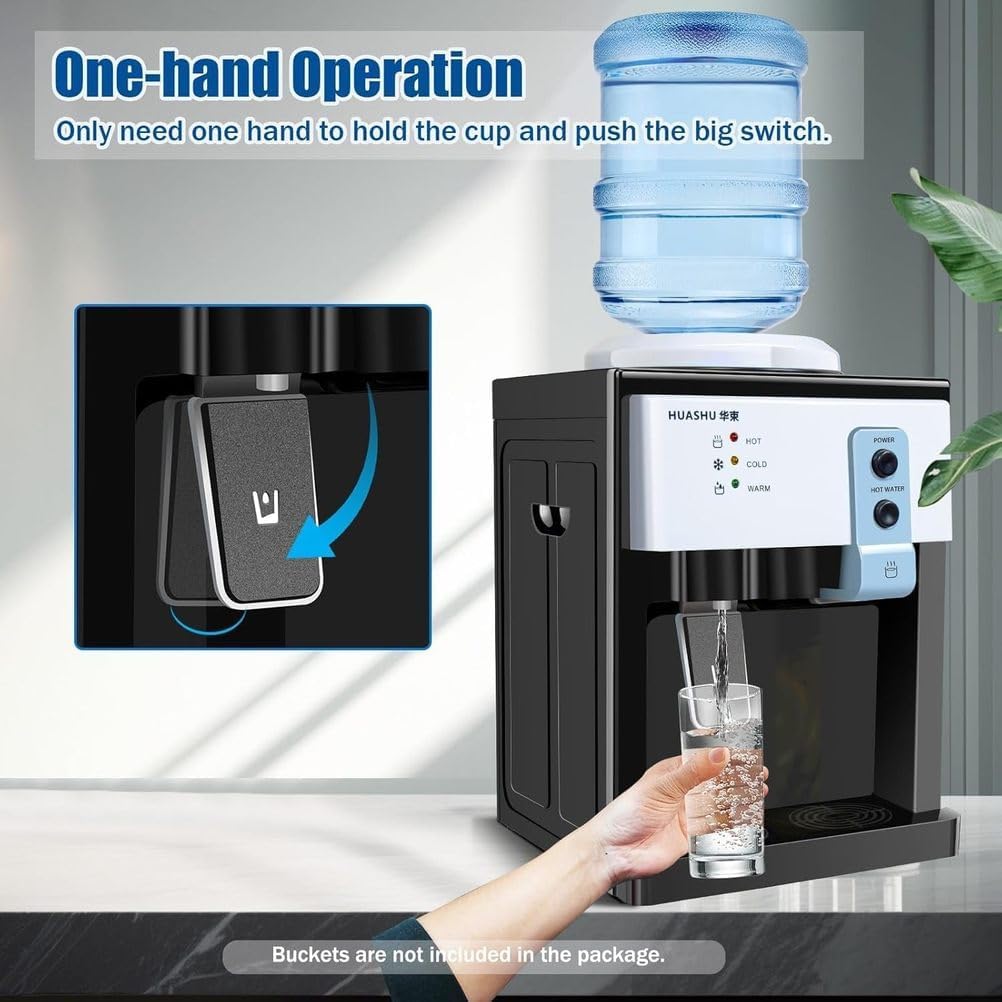 Wasserspender mit Toplader (25 x 24 x 36 cm), 3 Temperaturstufen (Heiß/Kalt/Zimmertemperatur), Kalt: 8–12 °C, Heiß: 80 °C, für Zuhause, Büro, Speisekammer, Studentenwohnheim,Metallic