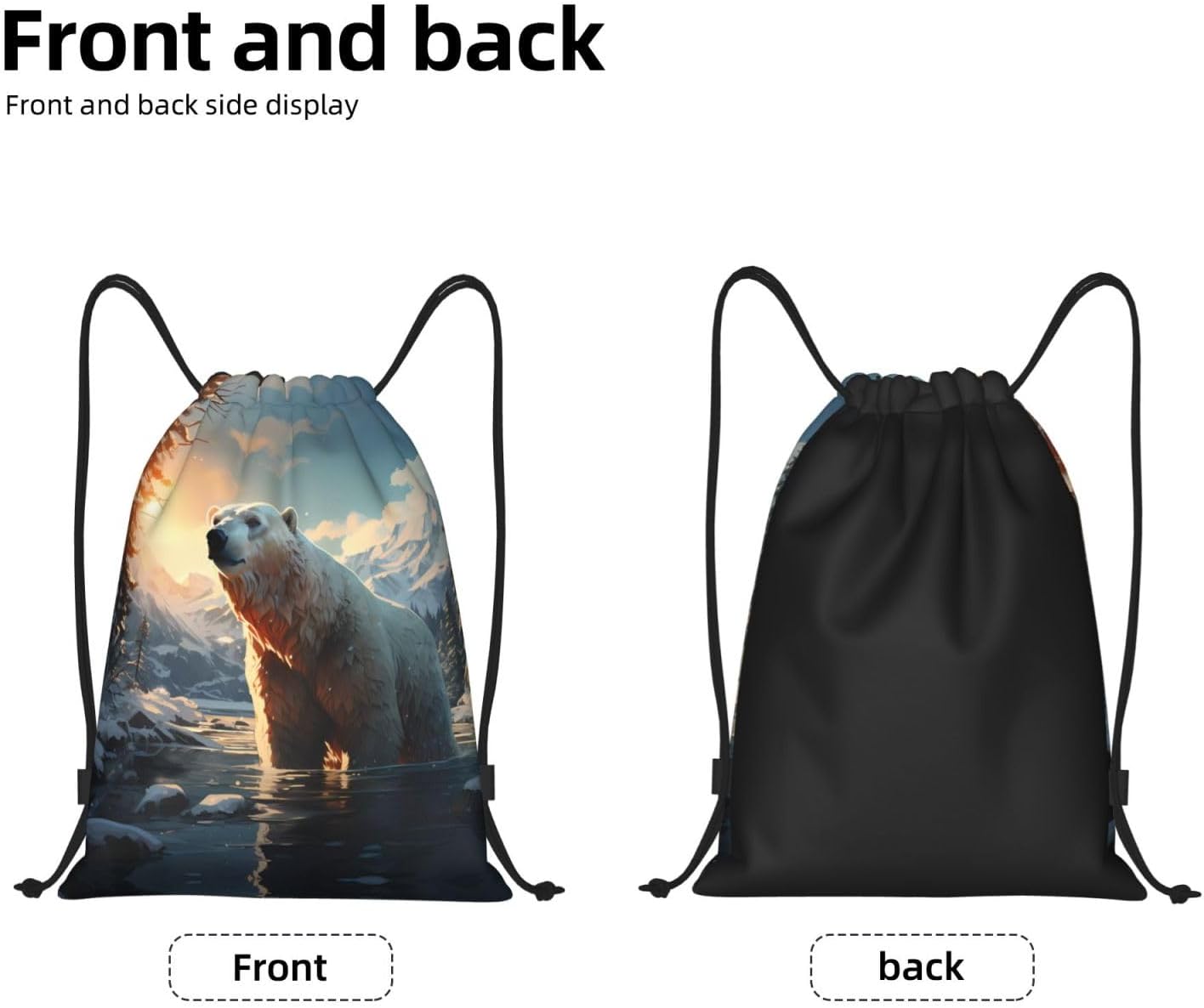 Polar bear in winter Foldable drawstring backpack, lightweight storage bag - large-capacity fitness travel bag image 4
