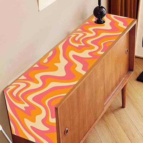 Miniatura 3 de Camino de mesa retro de los años 70, estético, hippie abstracto, espiral, espiral, mínimo, ondas ranuradas, naranja, decoración de centro de mesa