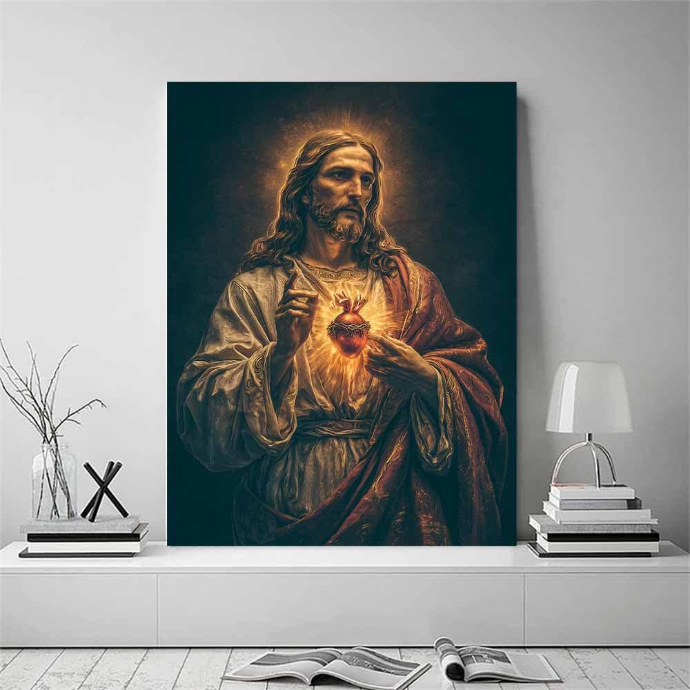 HUYEEI Jezus płótno ścienne święte nordyckie objawienie Jezusa druk na płótnie dekoracja plakat do dekoracji kościoła sypialnia (czarny)-60 x 80 cm oprawione