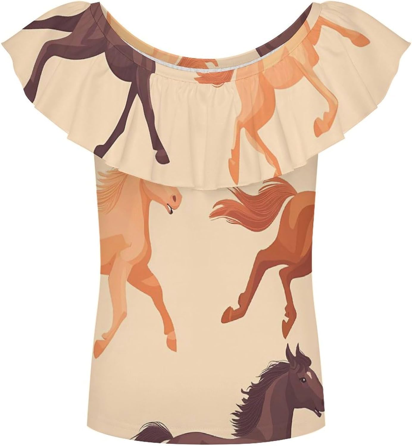 Racing Horses Horseraces Girls T-Shirts Top Ruffle Short Sleeve Blouse Casual Graphic Tees