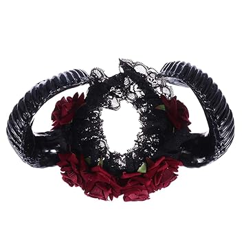 Beaupretty Gothic Restyle Sheep Horn Headband,Devil Floral Hornsn Headpiece Hair Accessories Hair Hoops Headdress for Halloween Cosplay