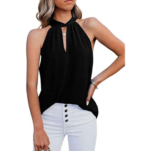 Dokotoo Womens Casual Sleeveless Shirts Halter Neck Leopard Print Tank Top and Blouses