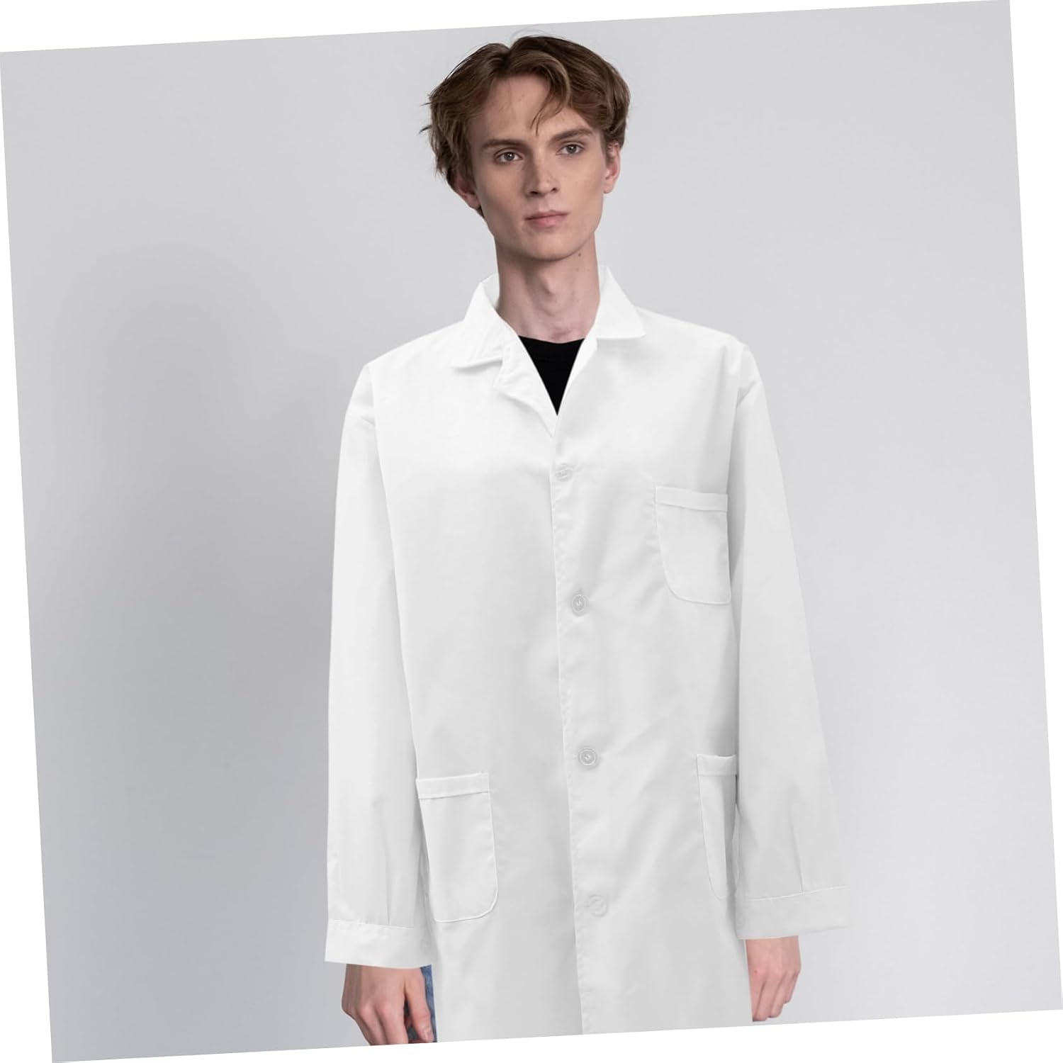 GLEAVI Men White Laboratory Coat Size Xxl Cotton Long Sleeve Doctor