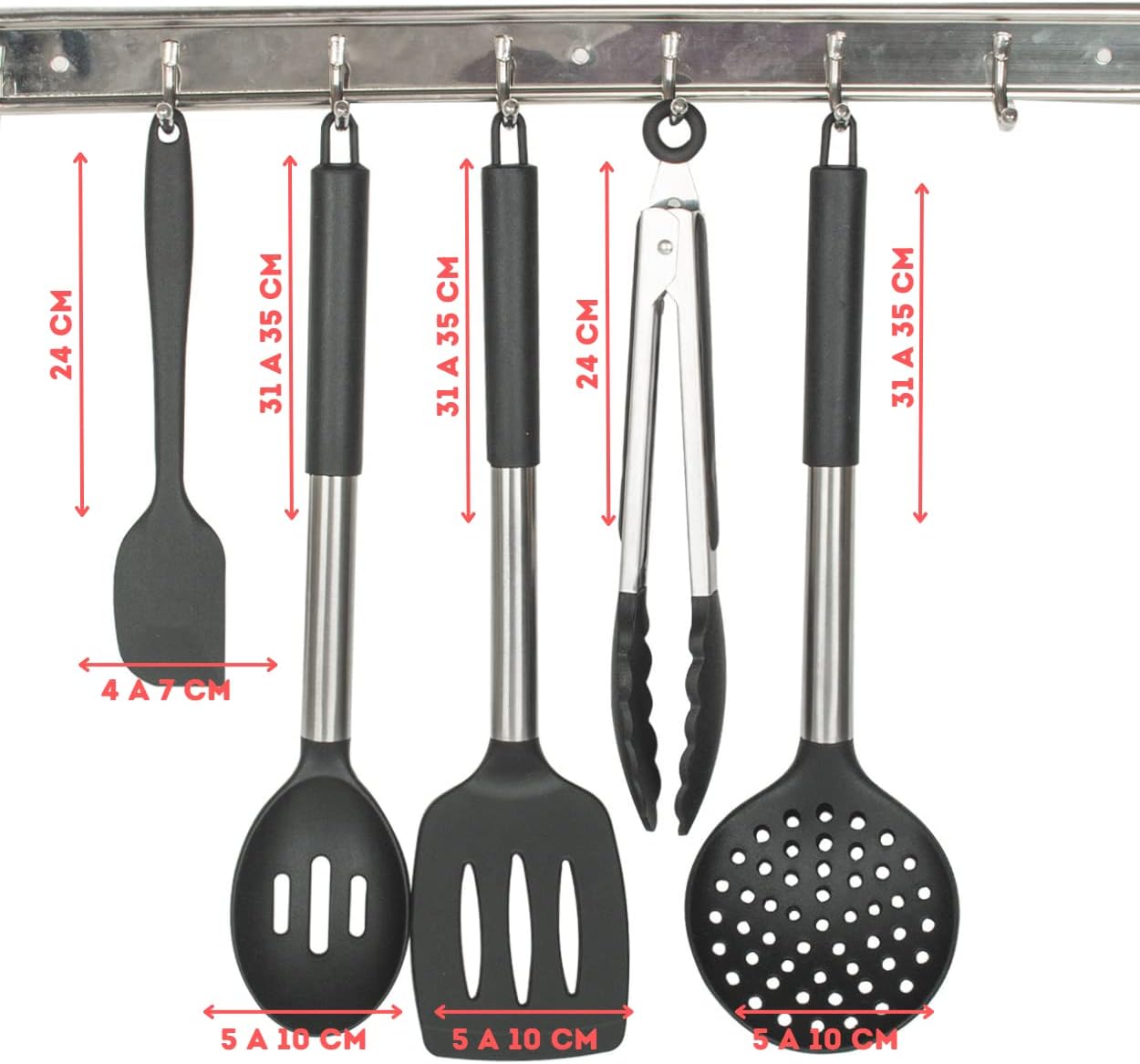 Kit 15 Utensílios De Cozinha Com Cabo De Inox e Silicone Premium (Preto)