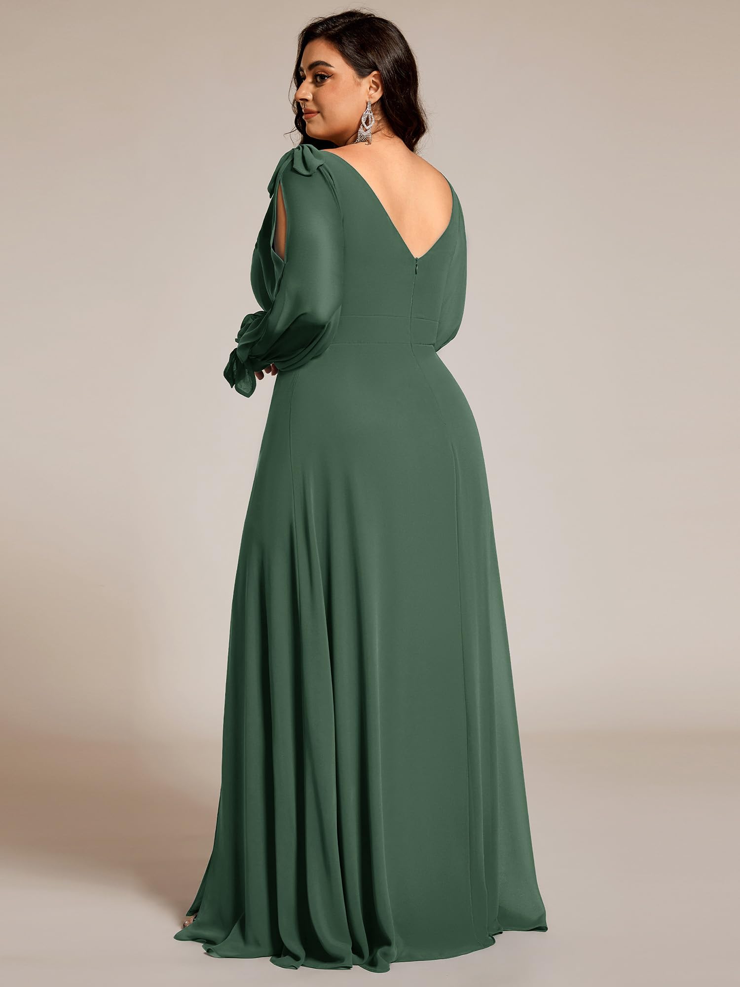 Ever-Pretty Abito formale da donna con scollo a V, elegante, in chiffon, a maniche lunghe, taglie forti, 80116-DA, Eucalipto, 56