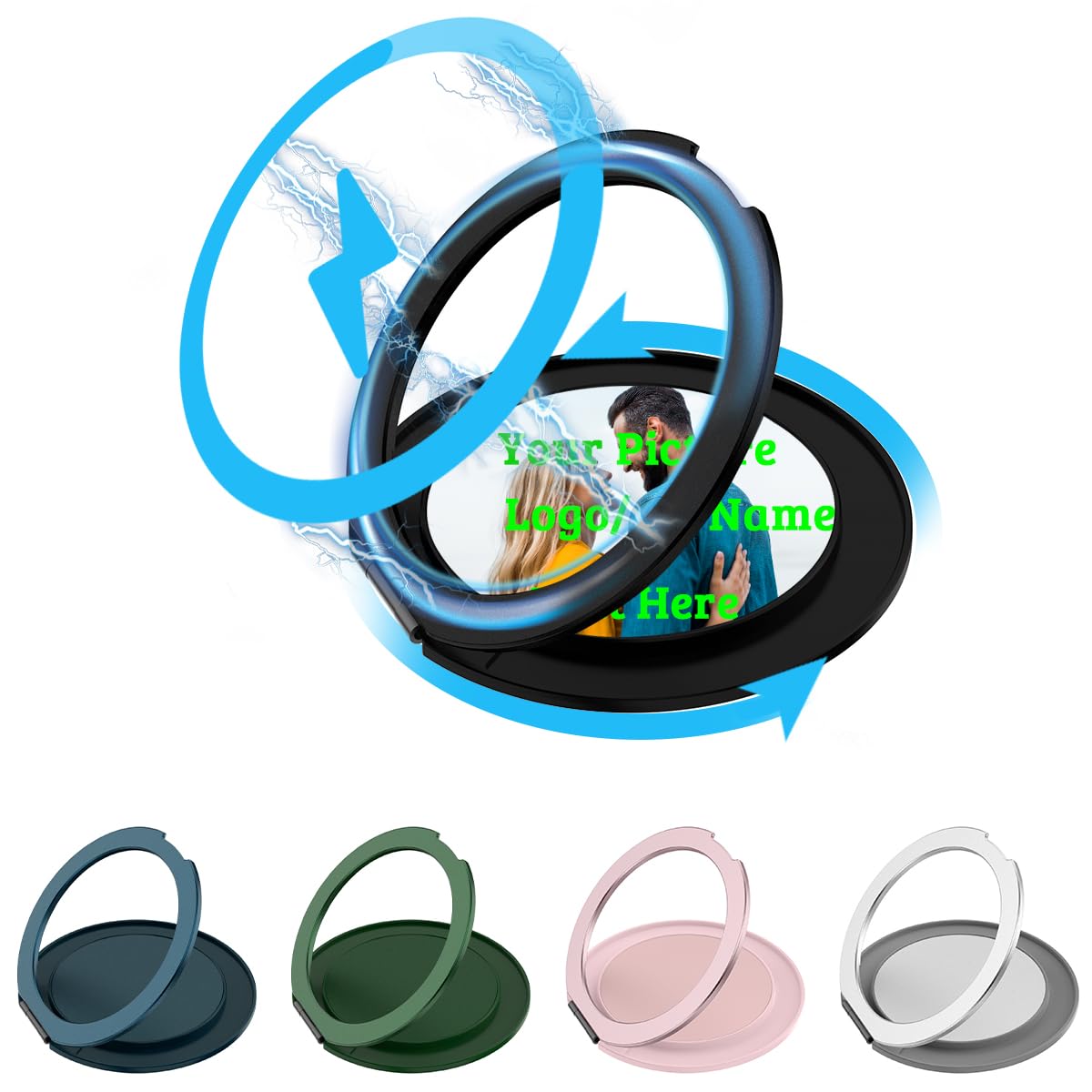 Personalized Phone Ring Holder,Custom 360°Rotatable Magnetic Finger Ring Grip Stand with Photo Logo Name,Compatible with iPhone Samsung Google Moto,