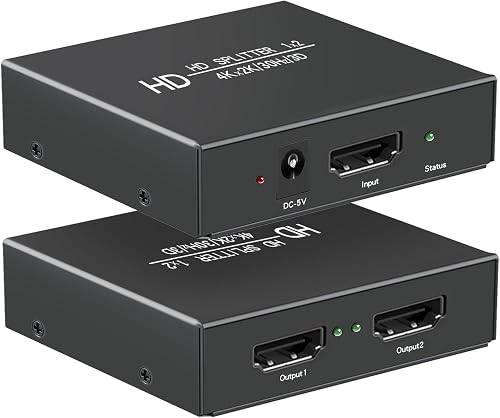 4K 1x2 HDMI Splitter1 in 2 Out, 2 Port Powered hdmi Splitters 4K@30Hz Dual Monitors Duplicate/Mirror (Not Extend) for PS4 /HDTV/Projector