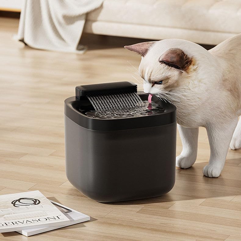 Image of Pet Water Fountain Super Silent - Water Fountains for All Pets Indoor - Suitable for Cats, Birds, Rabits and Dogs (Graphite Night, 3L)
