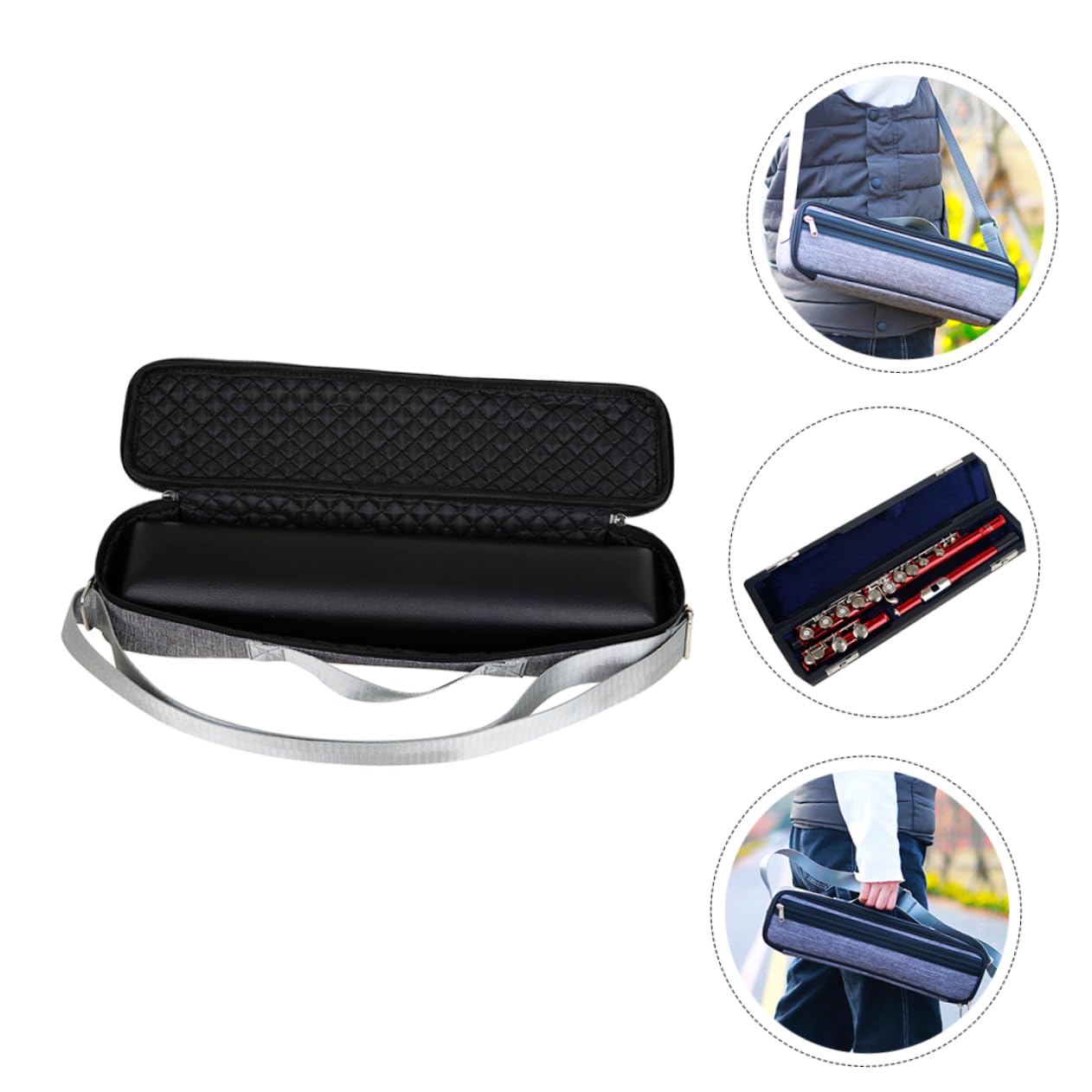 FUNOMOCYA 16/17 Hole Flute Hard Case Cover Waterproof Flute Bag Set Shoulder Strap Carrying Storage Holder