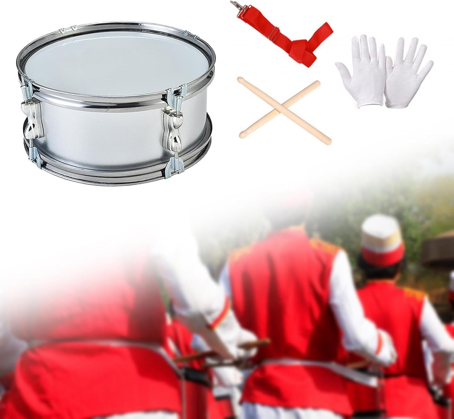 Generic 11inch Snare Drum, Music Drums with Adjustable Strap, Percussion Instrument Musical Instruments, grey
