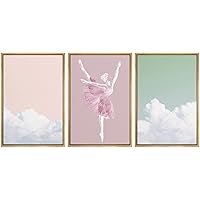 SIGNWIN Framed Canvas Print Wall Art Pastel Clouds & Pink Ballerina Variety Astronomy & Space People Mixed Media Modern Art Chic Scenic Colorful for Living Room, Bedroom, Office - 16