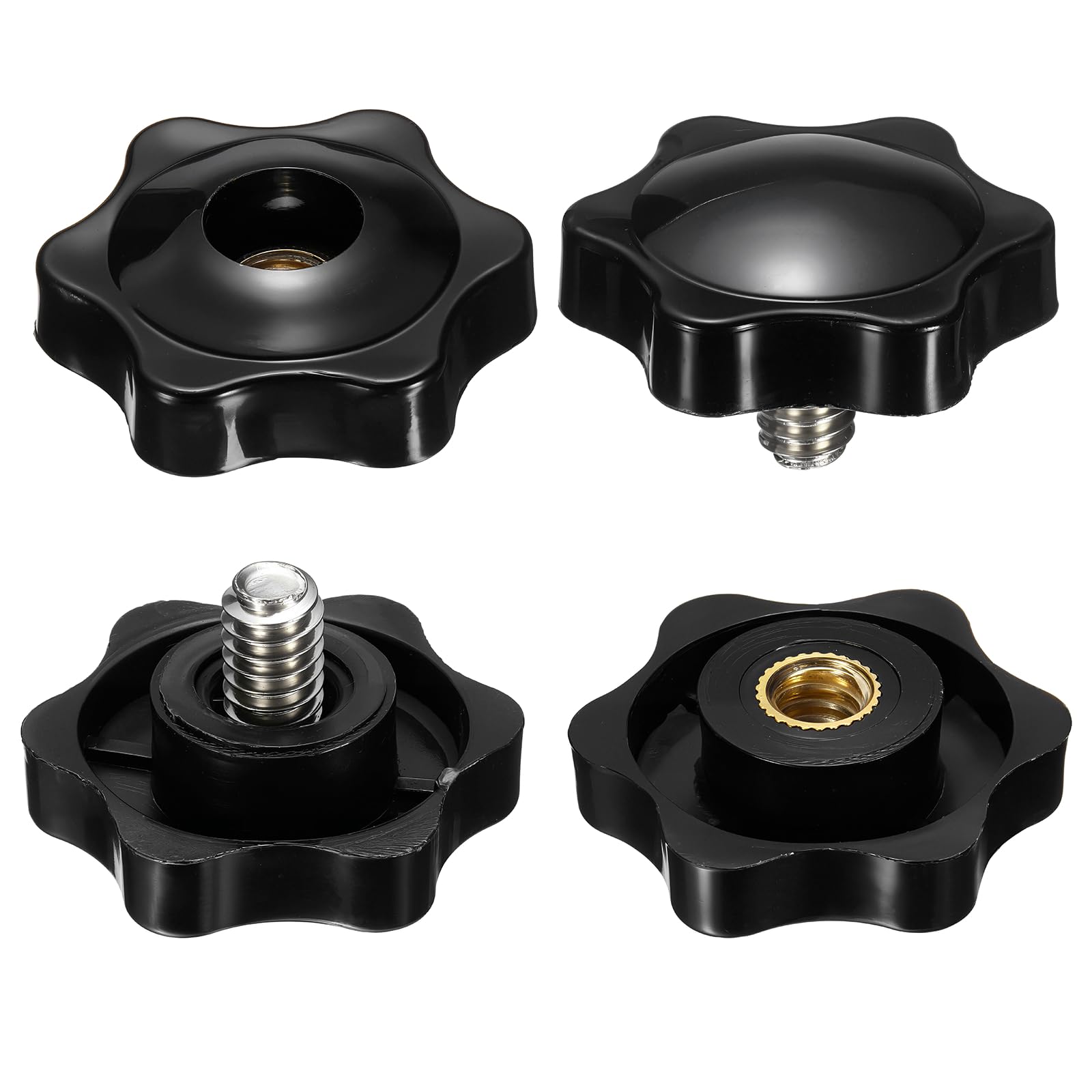 sourcing map Set di 2 pomelli a stella da 1/4"-20UNC x 8 mm maschio + 1/4"-20UNC filettatura femmina 32 mm testa metrica 6 stelle filettate Stud serraggio maniglie vite in foro passante manopola a