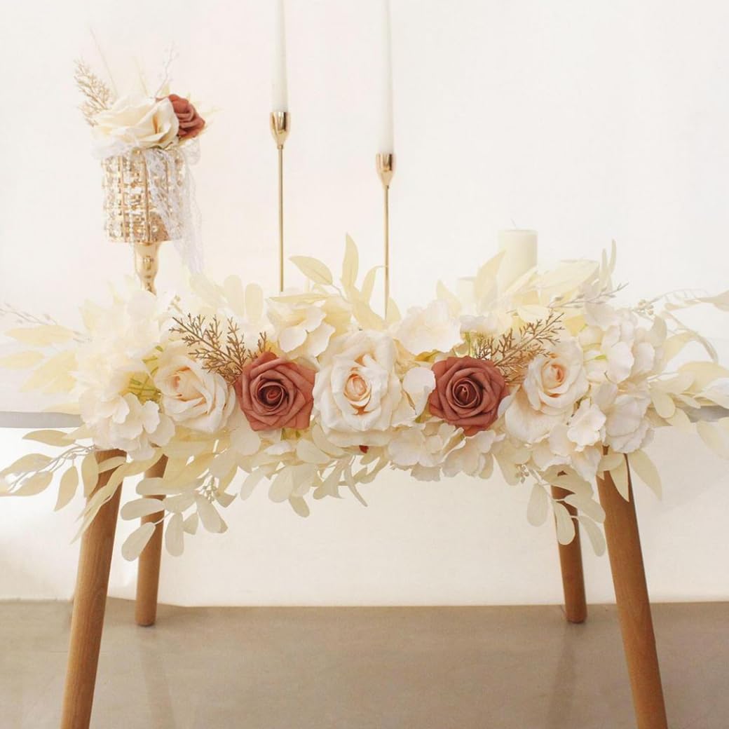 Fiori dell'arco di nozze, 65x16 cm Swag di fiori di rosa artificiale, ad arco per le cerimonie del matrimonio centrotavola per la casa (champagne)
