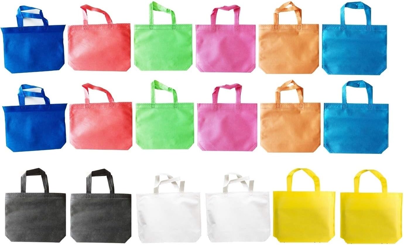 king's deal Gift Bags-18Pack(9 Color X 2) Non-Woven Shopping Tote Bags with Handles Multi Color Cloth Fabric Reusable Totes Bulk, Neon Party Favor bags for Birthdays Parties, Goodies, Treats