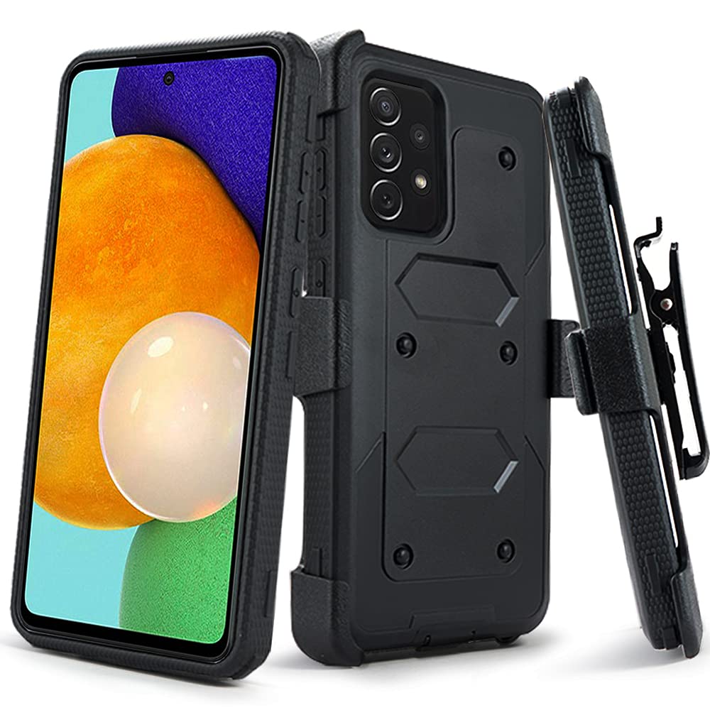 SOGA Compatible for Samsung Galaxy A52 5G Case, [TriGuard] Shockproof Rugged Hybrid Armor Case Cover with Belt Clip Holster & Built-in Screen Protector (Black)