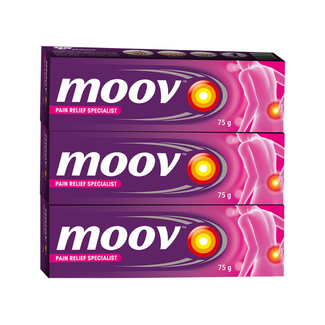 Moov Fast Pain Relief Cream - 75g | Suitable for Back Pain, Muscle Pain, Joint Pain, Knee Pain | 100% Ayurvedic Formula | Suitable for Sports & Gym related injuries (Pack of 3)