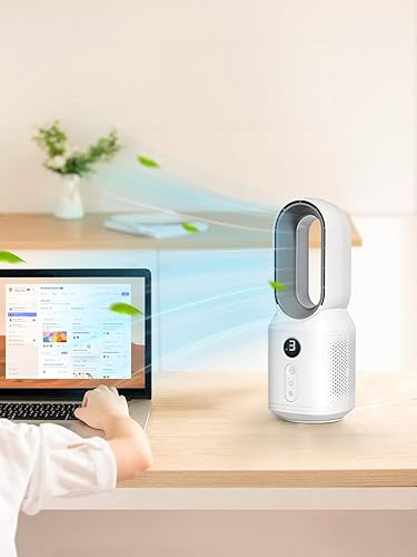 Miniatura 9 de let'me Ventilador de escritorio de 13 pulgadas, ventilador de mesa sin aspas, ventilador oscilante de 106 con control táctil con 3 velocidades y luz