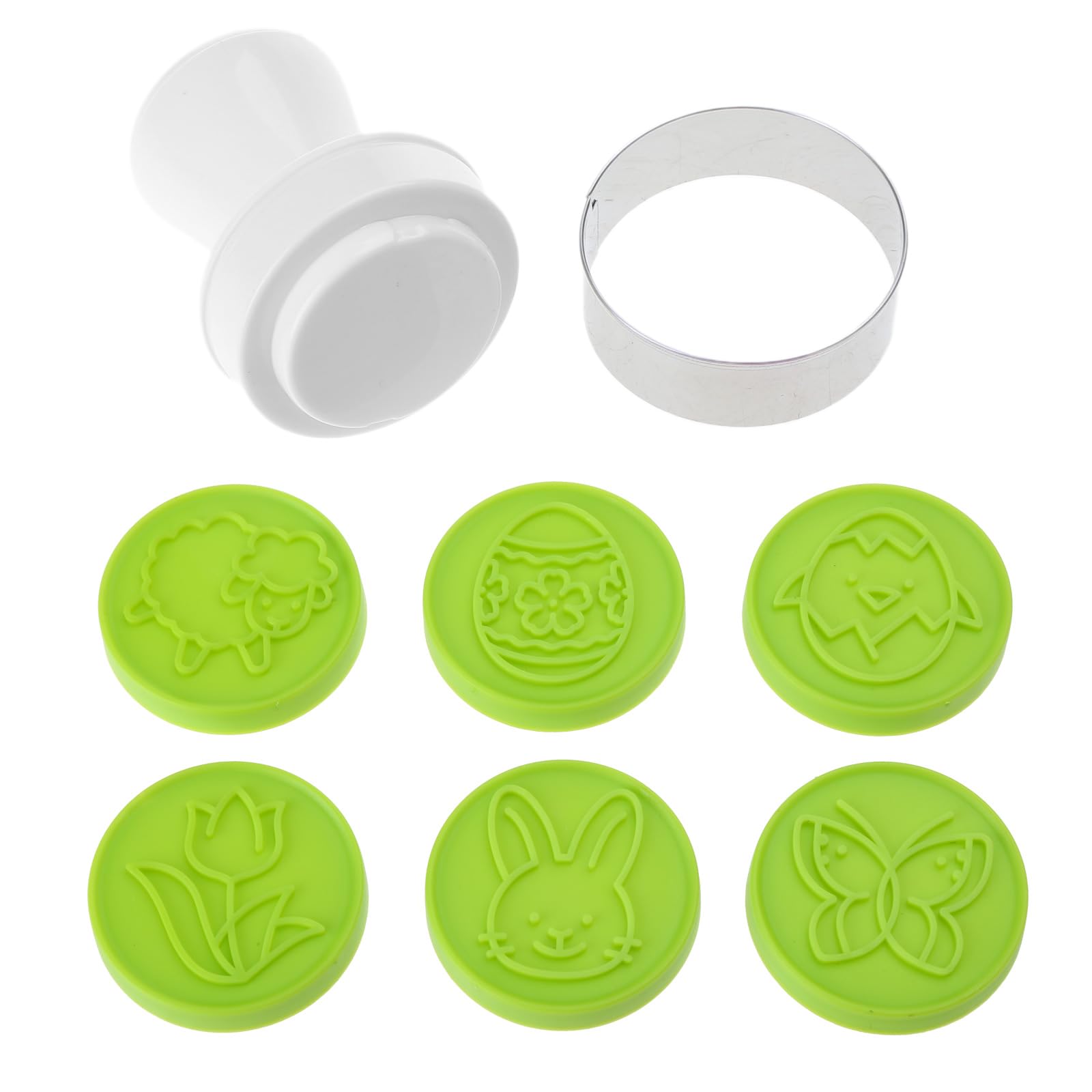 Buxuaaaa Cookie Stamp, Mold with 6 Stamps, Flowers Design Cookie Stamp Cake Decor Mold Stamps Press Set Christmas for Baking Press Round Flower Cake Hand Hand