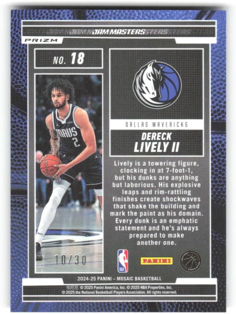 2024-25 Panini Mosaic Jam Masters Blue Fluorescent #18 Dereck Lively II 10/30 Dallas Mavericks NBA Basketball Trading Card