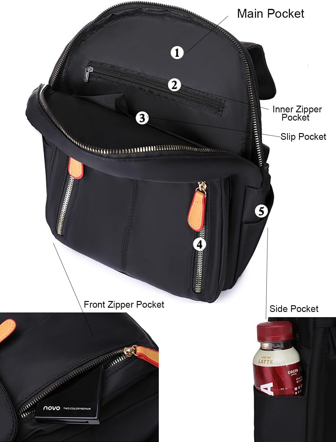 YUNZLAN Cute Korean Style Backpack Purse for Women Medium Size Girls Travel Satchel Handbag Small College Bookbag -Black - Image 4